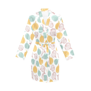 colorful onions white background Women's Long Sleeve Belted Night Robe