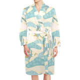 Bonsai bamboo stork japanese pattern cream theme Men's Long Sleeve Belted Night Robe