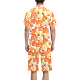 Orange yellow orchid flower pattern background Men's V-Neck Short Pajama Set