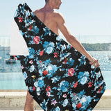 Skull flower roses leave pattern Beach Towel