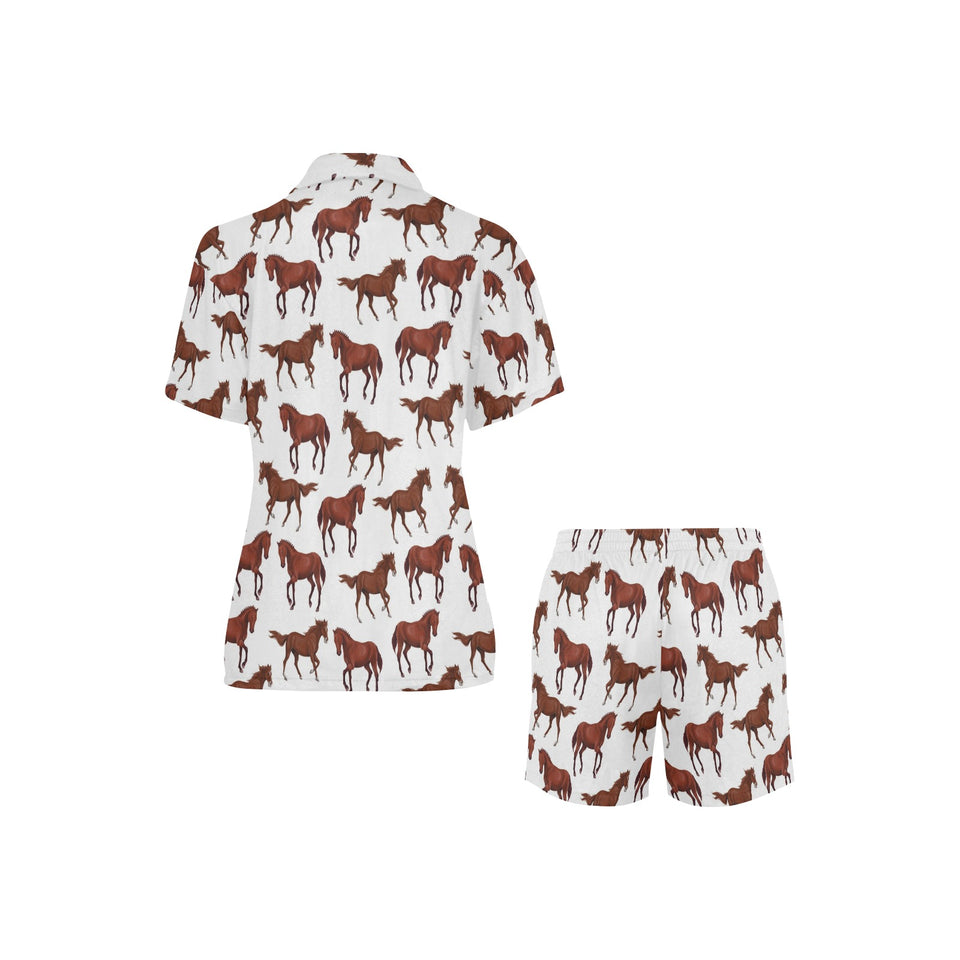 Horses running pattern background Women's V-Neck Short Pajama Set