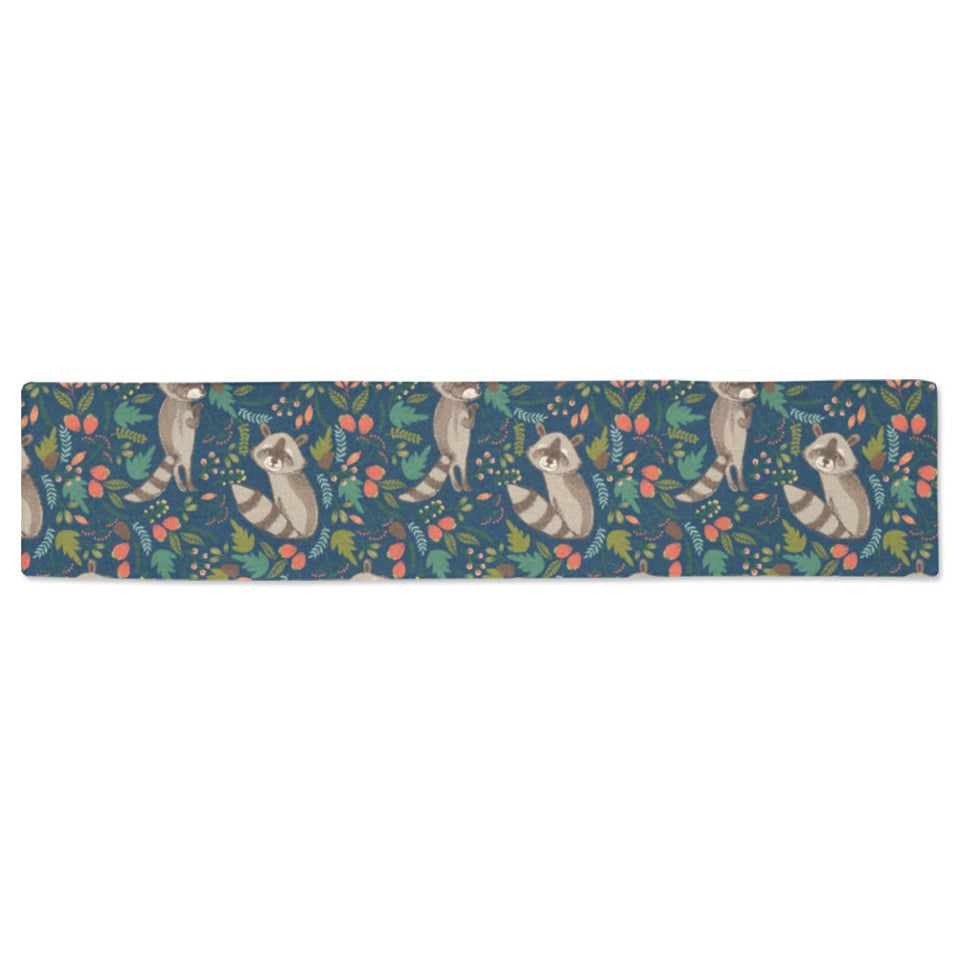 Raccoon tropical leaves pattern Table Runner