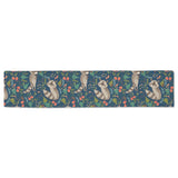 Raccoon tropical leaves pattern Table Runner