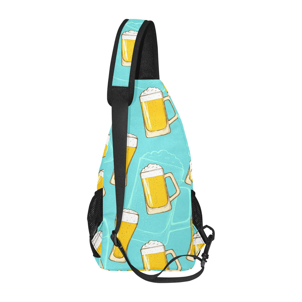 Beer pattern green background All Over Print Chest Bag