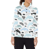 Cute dolphins Childish Style pattern Women's Long Sleeve Polo Shirt