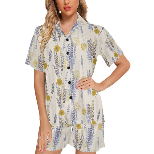 Lavender modern pattern blackground Women's V-Neck Short Pajama Set