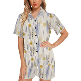 Lavender modern pattern blackground Women's V-Neck Short Pajama Set