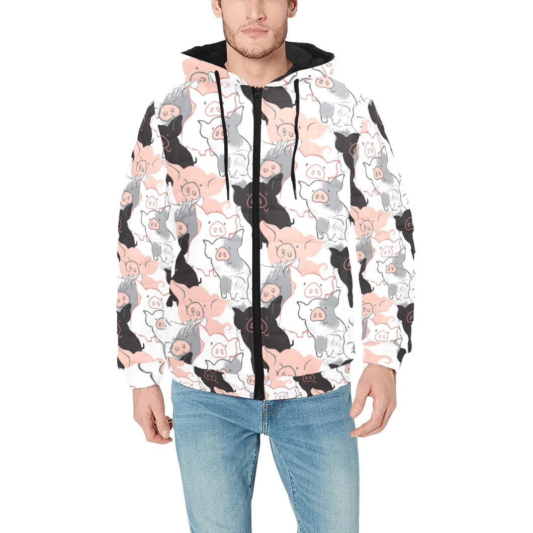 Pig Pattern Print Design 05 Men's Padded Hooded Jacket