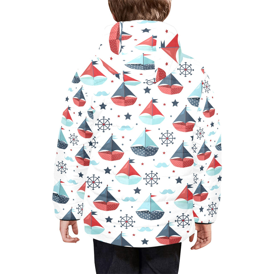 Cute color paper sailboat pattern Kids' Boys' Girls' Padded Hooded Jacket