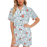 Bowling ball bowling pins blue blackground Women's V-Neck Short Pajama Set