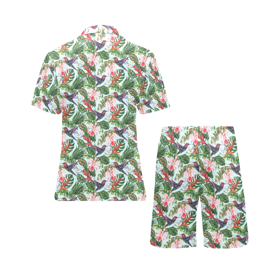 Hummingbird Pattern Print Design 05 Men's V-Neck Short Pajama Set