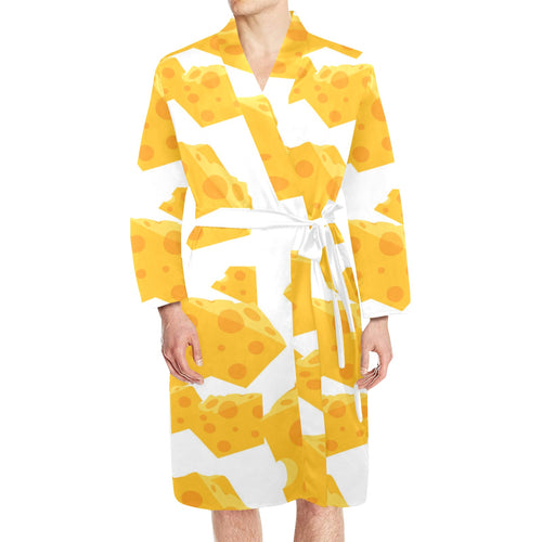 Cheese slice pattern Men's Long Sleeve Belted Night Robe