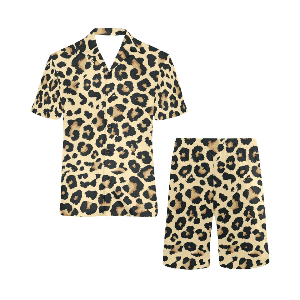 Leopard print design pattern Men's V-Neck Short Pajama Set