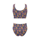 Goldfish Pattern Print Design 05 Chest Bowknot High Waisted Bikini Swimsuit
