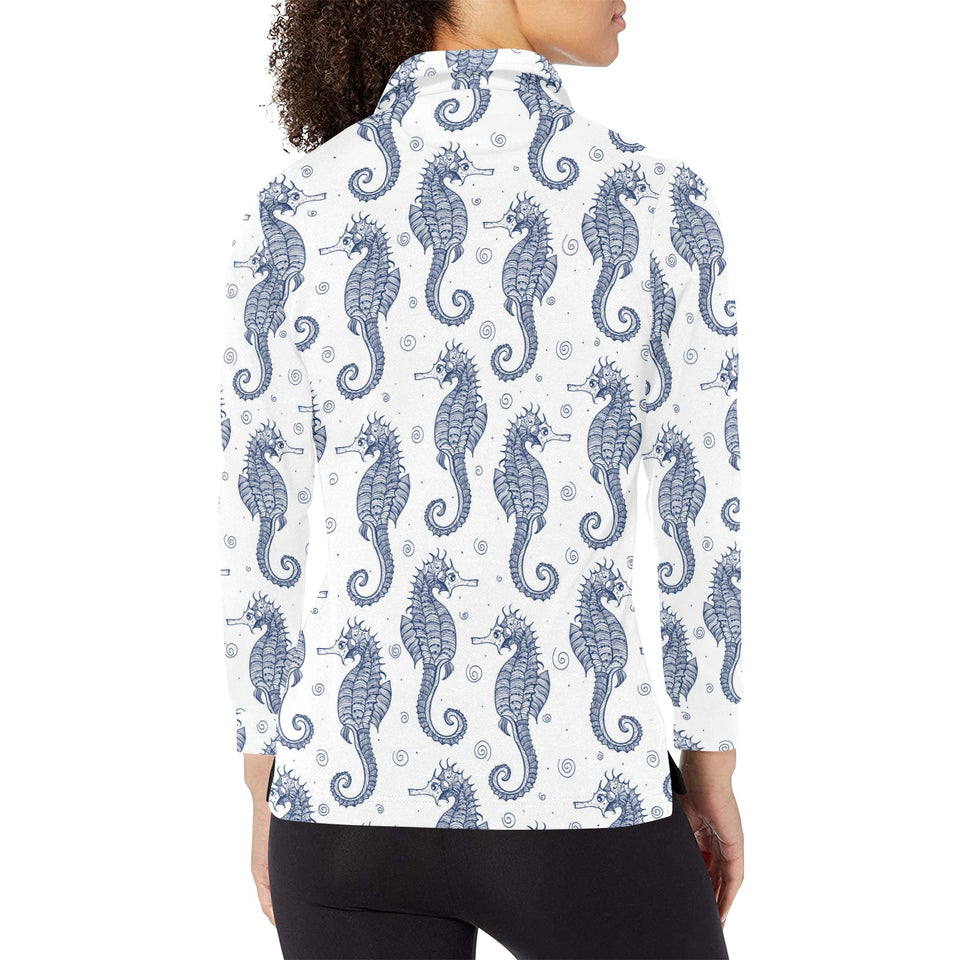 Seahorse pattern background Women's Long Sleeve Polo Shirt