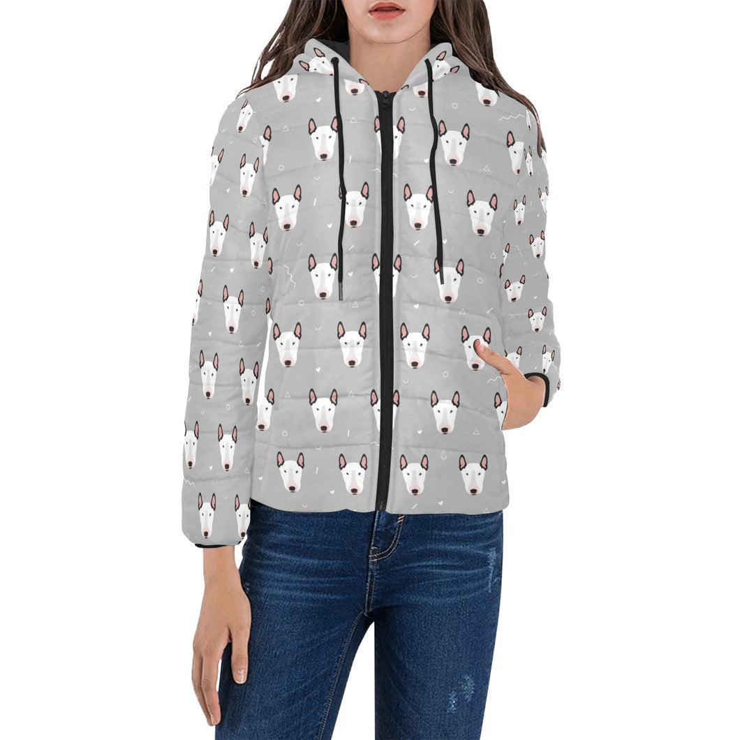 Bull Terrier Pattern Print Design 05 Women's Padded Hooded Jacket
