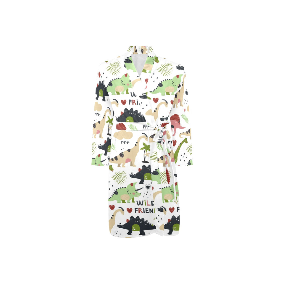 Cute dinosaurs pattern Men's Long Sleeve Belted Night Robe