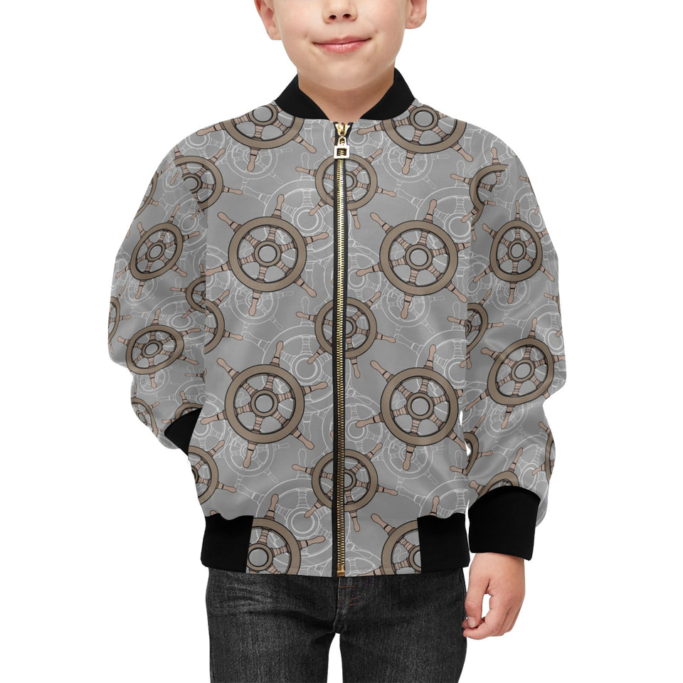 nautical wood steering wheel pattern Kids' Boys' Girls' Bomber Jacket