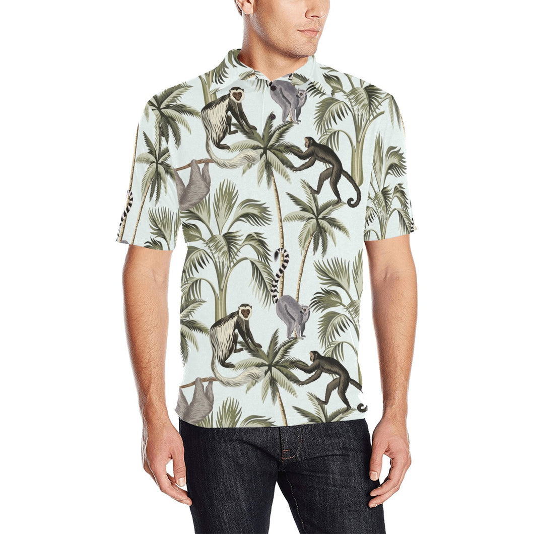 Monkey sloth lemur palm trees pattern Men's All Over Print Polo Shirt