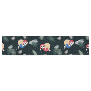 Cute sloths sleeping christmas ball santa hat patt Table Runner