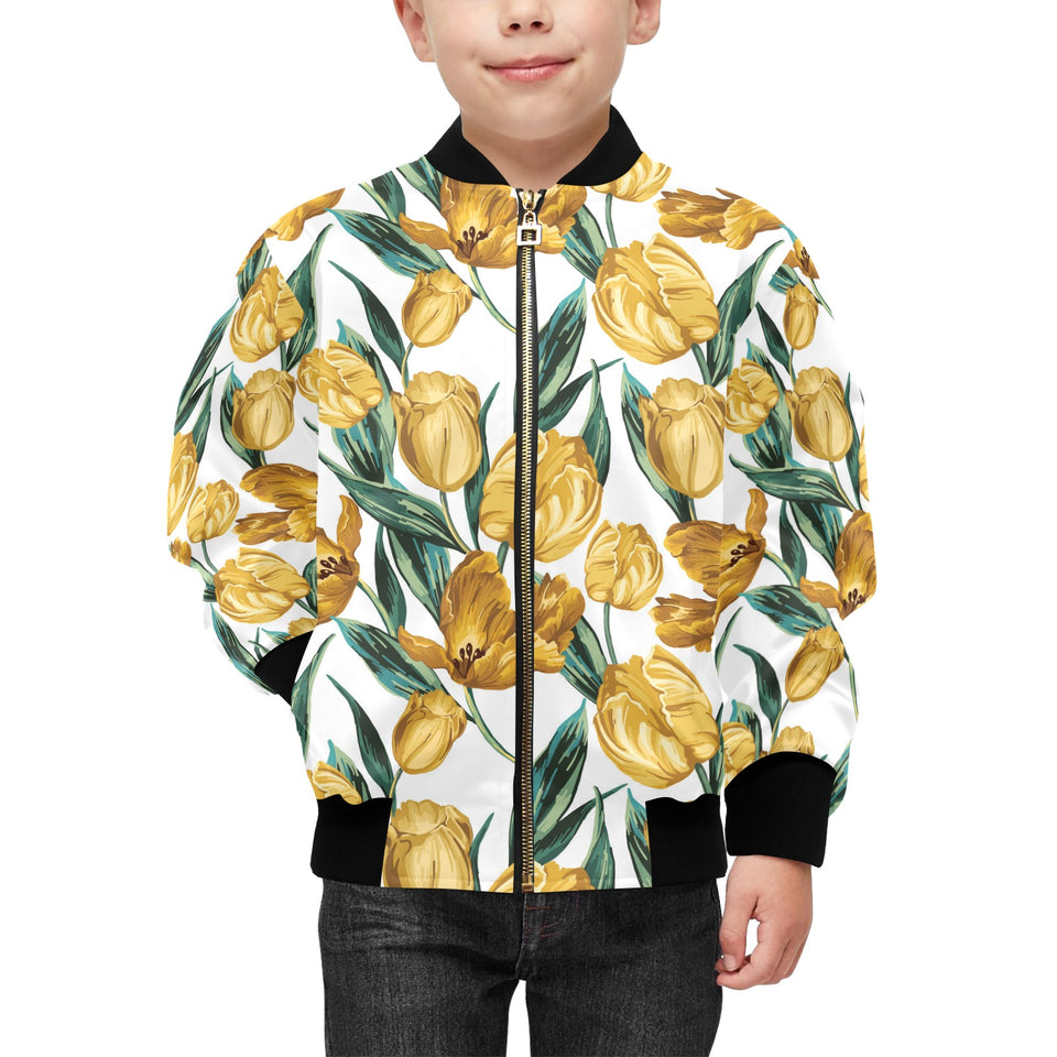 yellow tulips pattern Kids' Boys' Girls' Bomber Jacket