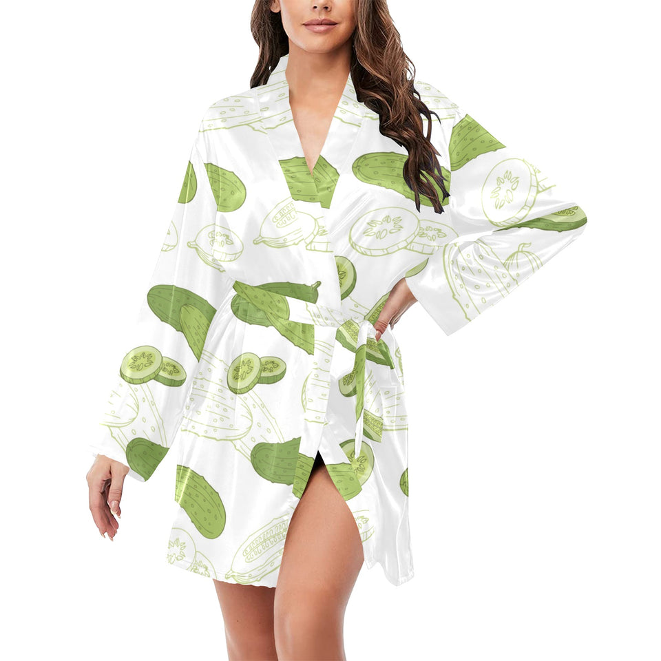 Cucumber sketch pattern Women's Long Sleeve Belted Night Robe