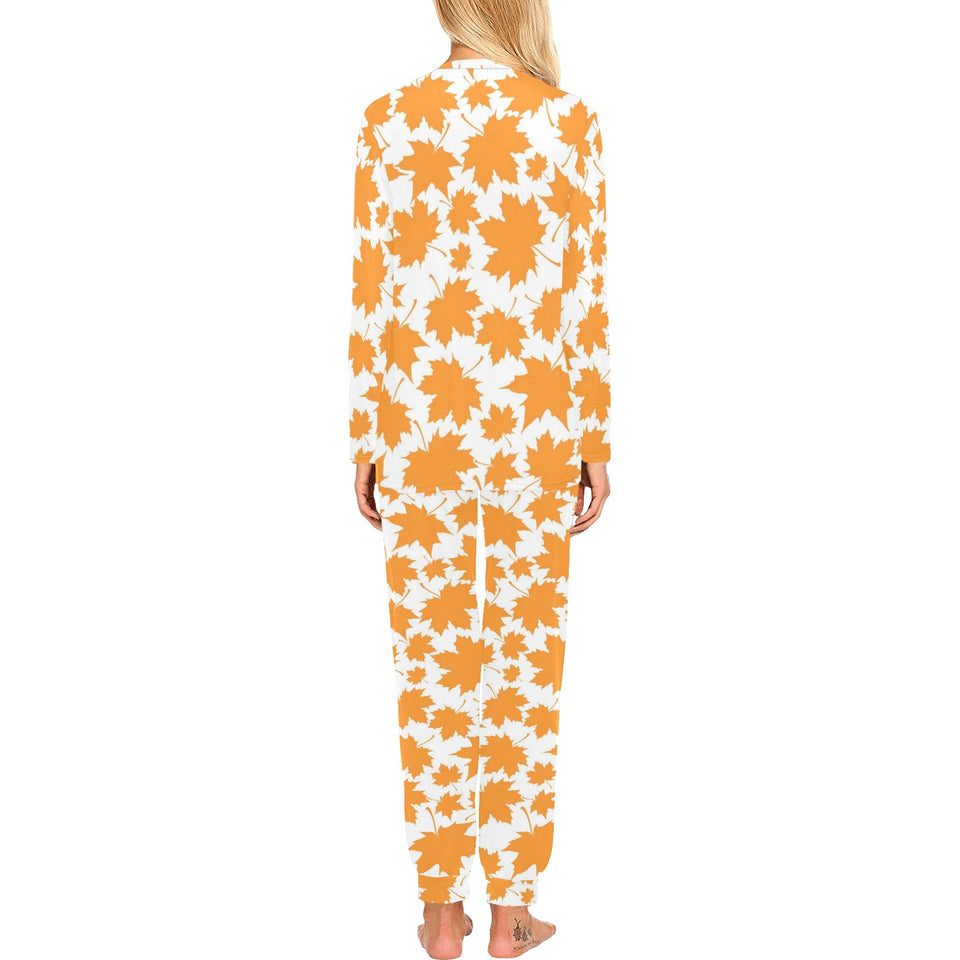 Orange Maple Leaf pattern Women's All Over Print Pajama Set