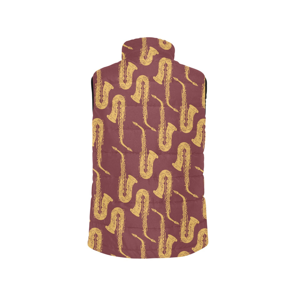 Hand drawn gold saxophone red background Women's Padded Vest