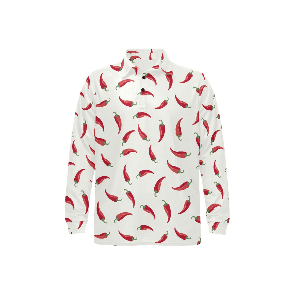 Chili peppers pattern Men's Long Sleeve Polo Shirt