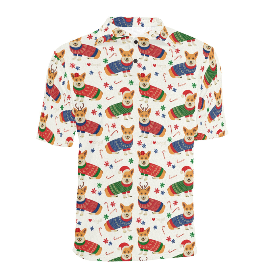 Corgi Christmas Pattern Men's All Over Print Polo Shirt