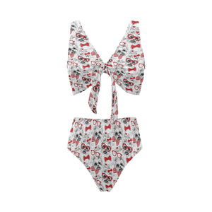 Yorkshire Terrier Pattern Print Design 04 Chest Bowknot High Waisted Bikini Swimsuit