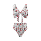 Yorkshire Terrier Pattern Print Design 04 Chest Bowknot High Waisted Bikini Swimsuit