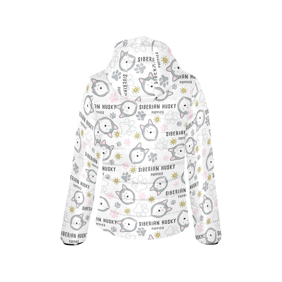 Siberian Husky design pattern Women's Padded Hooded Jacket