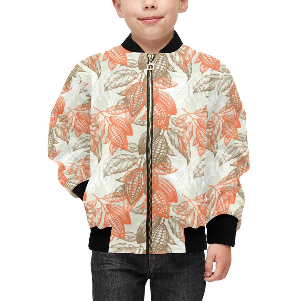 Cocoa beans Cocoa tree pattern Kids' Boys' Girls' Bomber Jacket