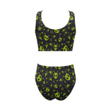 Alien Pattern Print Design 02 Chest Bowknot High Waisted Bikini Swimsuit