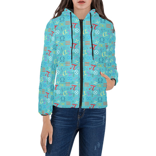 Math Pattern Print Design 02 Women's Padded Hooded Jacket