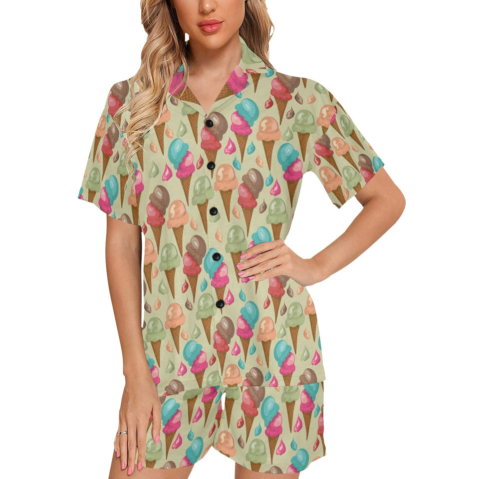 Colorful ice cream pattern Women's V-Neck Short Pajama Set