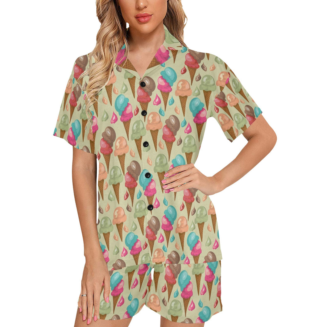 Colorful ice cream pattern Women's V-Neck Short Pajama Set