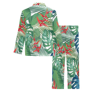 heliconia palm and monstera leaves pattern Men's Long Pajama Set