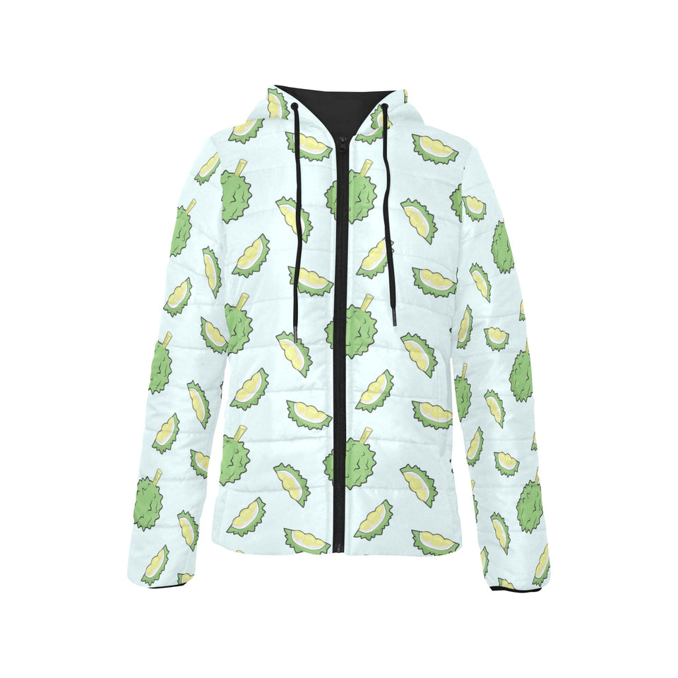 Durian pattern blue background Women's Padded Hooded Jacket