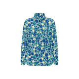 blueberry design pattern Women's Long Sleeve Polo Shirt