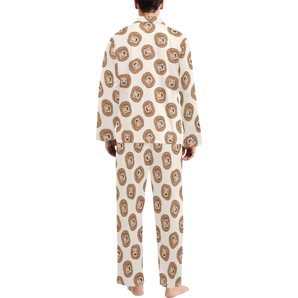 Lion Pattern Print Design 01 Men's Long Pajama Set
