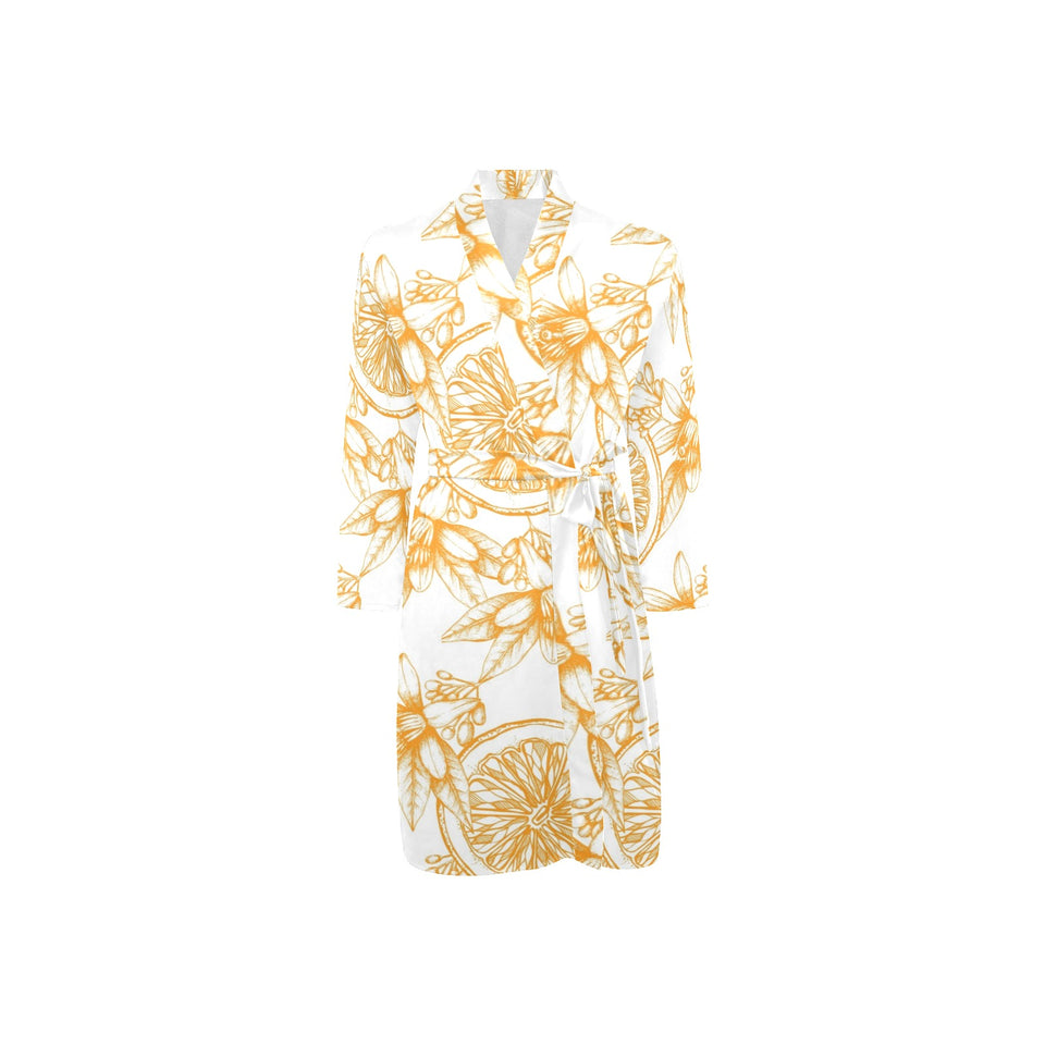 hand drawn orange fruit pattern Men's Long Sleeve Belted Night Robe