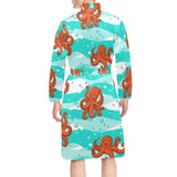 Octopuses sea wave background Men's Long Sleeve Belted Night Robe