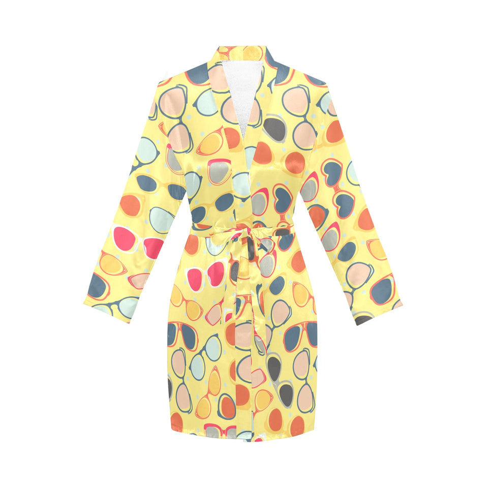 Sun Glasses Pattern Print Design 05 Women's Long Sleeve Belted Night Robe