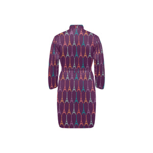 Eiffel Tower Pattern Print Design 05 Men's Long Sleeve Belted Night Robe