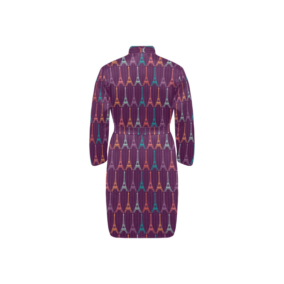 Eiffel Tower Pattern Print Design 05 Men's Long Sleeve Belted Night Robe