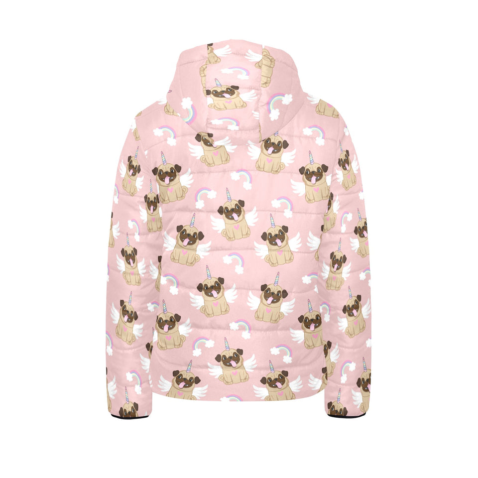 Cute unicorn pug pattern Kids' Boys' Girls' Padded Hooded Jacket