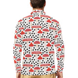 Red mushroom dot pattern Men's Long Sleeve Polo Shirt