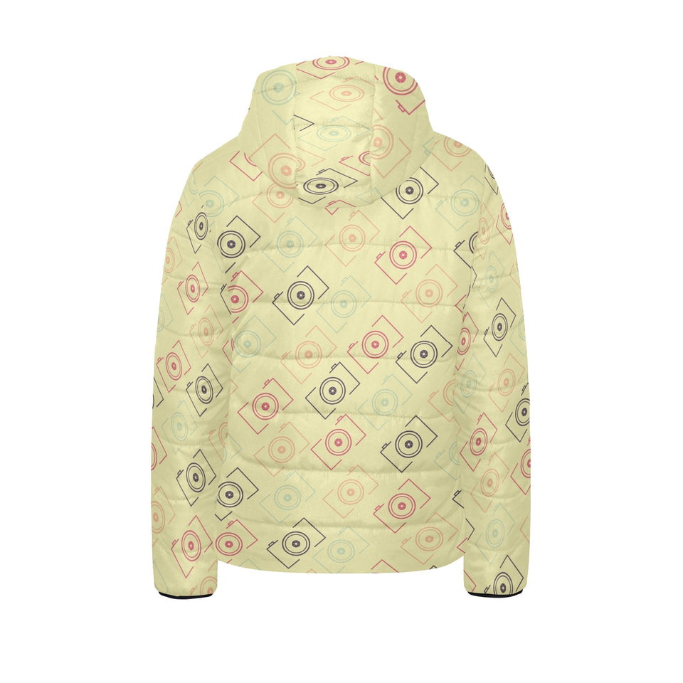 Camera Pattern Print Design 01 Kids' Boys' Girls' Padded Hooded Jacket